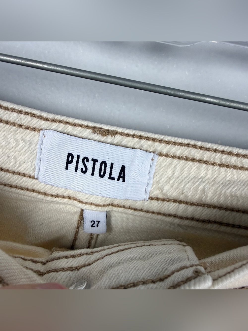 Anthropologie Pistola Penny Utility Ecru White Beige Wide Jeans - Picture 4 of 5